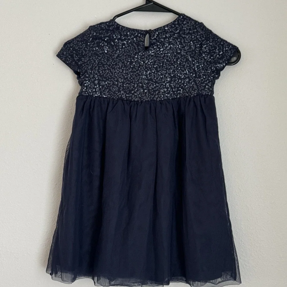 The Little White Company Girls (4-5) Navy Blue Sequins Dress Cotton W/ Tulle‎ - Picture 5 of 7
